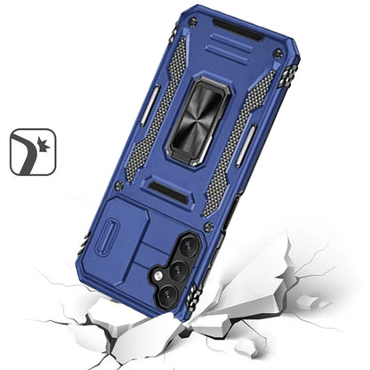 For Samsung Galaxy Z Flip 7 FE Tough Hybrid Case with Movable Camera Window & Metal Ring Stand Shockproof Case Cover Blue