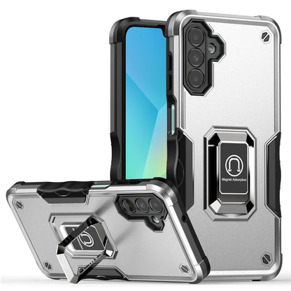 For Samsung Galaxy A16 5G Hybrid Stand Magnetic Ring Holder Kickstand Heavy Duty Rugged Drop Silicone & Hard PC Shockproof Case Cover Silver