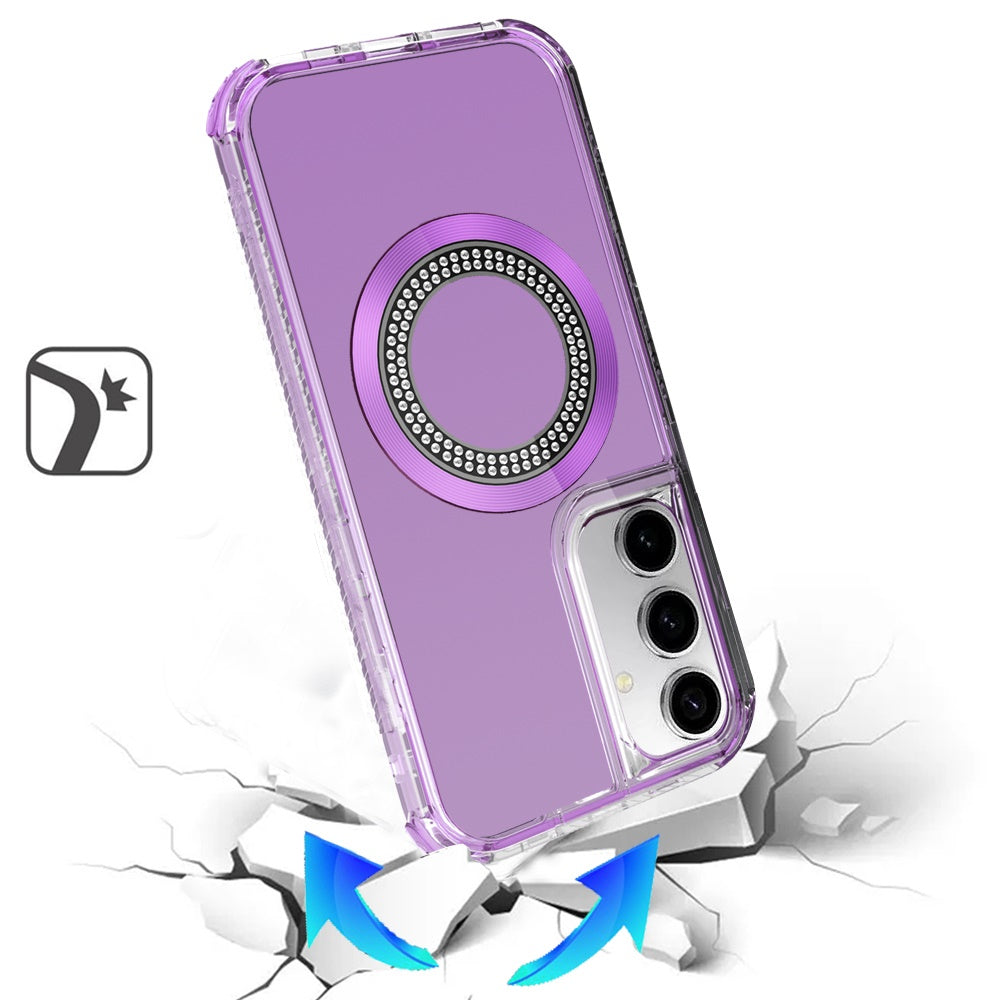 For Apple iPhone 17E /16E Magnetic Circle Compatible with Magsafe, Hybrid Chrome 3in1 Transparent Shockproof TPU Bumper Case Cover Purple
