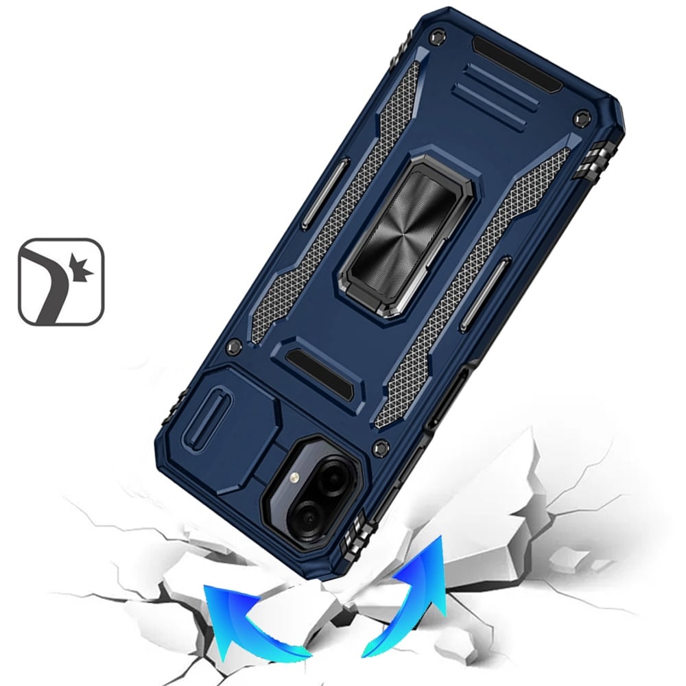 For Samsung Galaxy A07 Tough Hybrid Case with Movable Camera Window & Metal Ring Stand Shockproof Case Cover