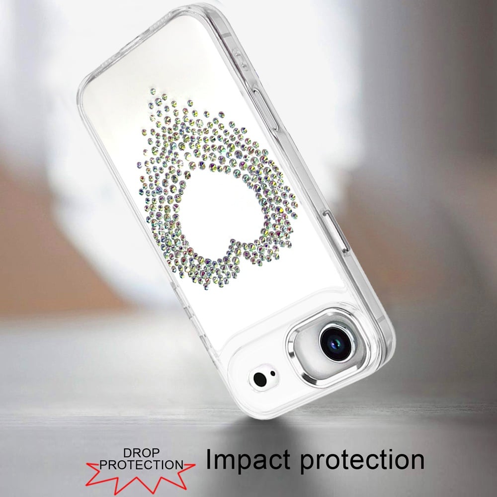 For Apple iPhone 17 Air (6.6") Angel Hearts Bling Glitter Diamond Hybrid TPU Cover, Colorful Frame Shockproof Protective Back Case Cover