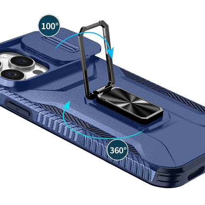 For Apple iPhone 13 Pro Max Case, Camera Cover with Magnetic Rotation Ring Stand, Military Grade Hybrid Hard TPU Shockproof Case Cover Blue