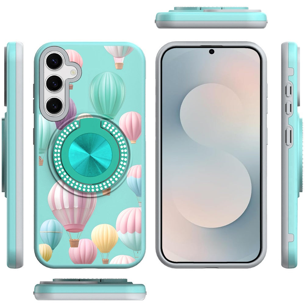 For Samsung Galaxy S26 Pattern Design Hybrid with Invisible Ring Stand & Magnetic Back, Shockproof Protective Grip Case Cover