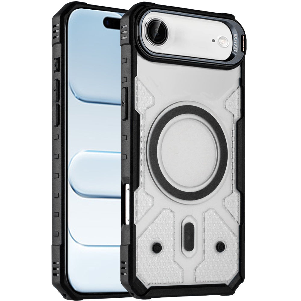For Apple iPhone 17 AIR Transparent Tough Dotted Magnetic Case with Camera Stand & Hybrid Grip Shockproof Case Cover