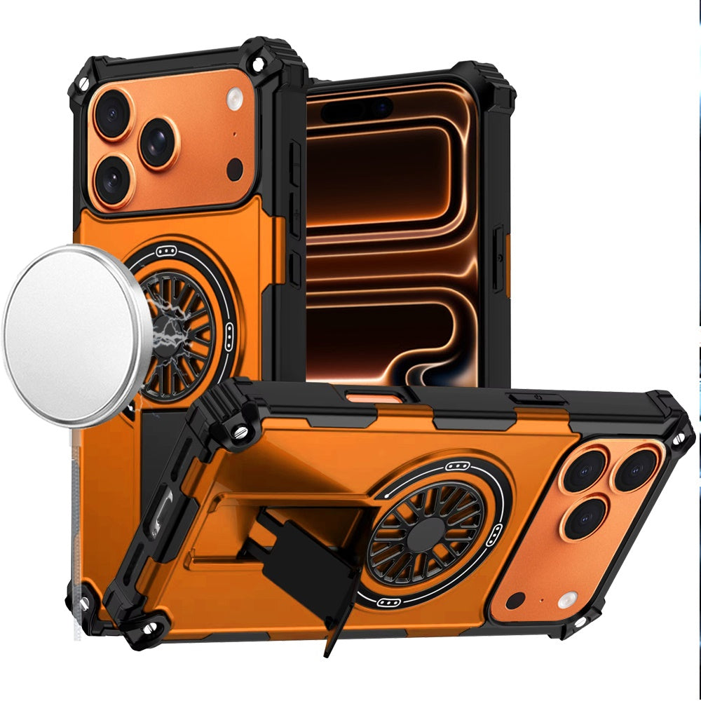 For Apple iPhone 17 Pro (6.3") Texture Design Invisible Kickstand Case, MagSafe Compatible Hybrid Shockproof Cover, Car Mount Friendly Case Cover Cosmic Orange