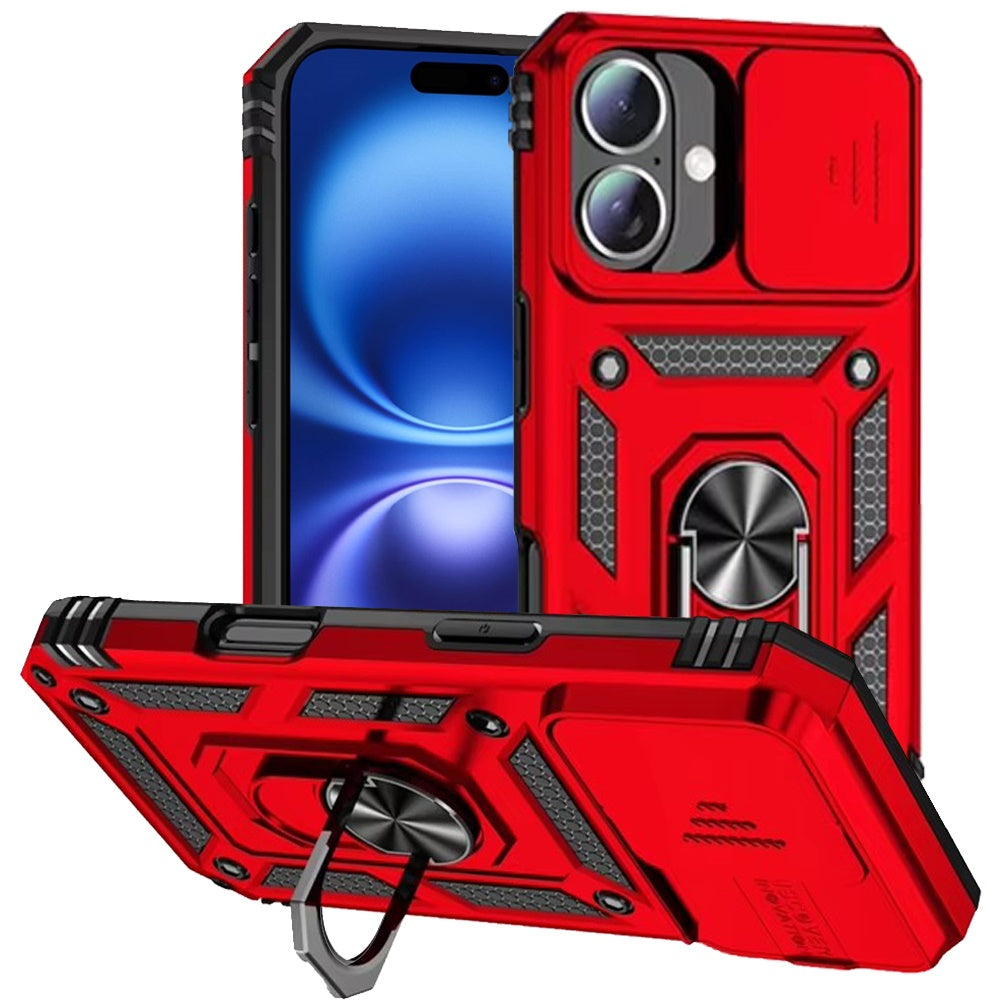 For Apple iPhone 17 (6.3") Hybrid Ring Shockproof with 360° Rotate Ring Kickstand, Camera Lens Protection, Soft Edge Bumper Case Cover