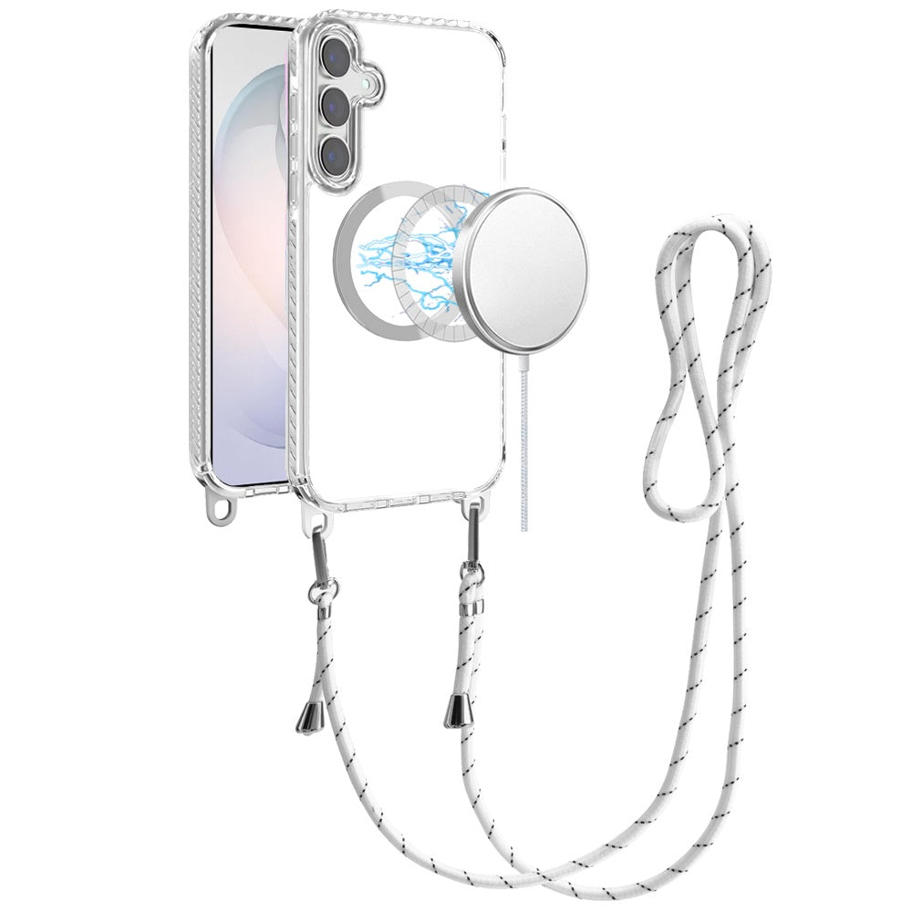Phone Case for Samsung Galaxy S26 Transparent Magnetic Lanyard Shockproof Hybrid Clear Grip Durable Camera Protection TPU Anti-Slip Design Cover