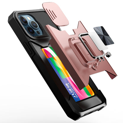 For Samsung Galaxy A26 Wallet Case with Ring Stand & Slide Camera Cover Back Credit Card Slot Holder, Military Grade Case Cover Rose Gold