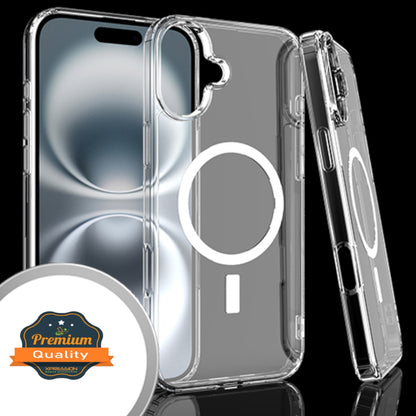 For Apple iPhone 16 (6.1") Magnetic Case with Built in Magnets Compatible with MagSafe, Transparent Slim Hybrid Frame Bumper Case Cover Clear