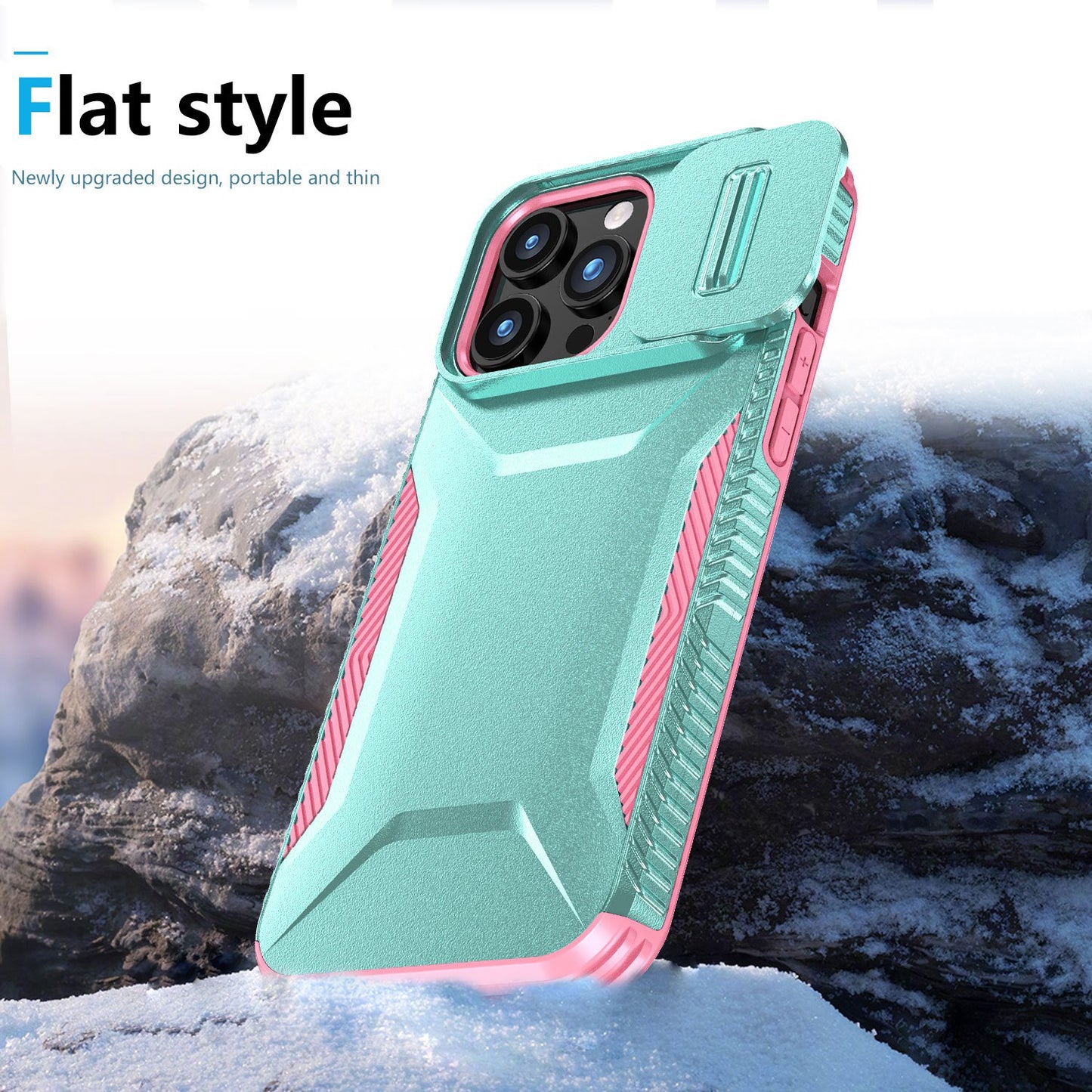 Apple iPhone 16 Pro (6.3") Slim Fit Shockproof Hybrid with Slide Camera Window Covering, Rugged Tpu Silicone Hard PC Bumper