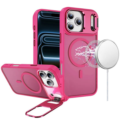 For Apple iPhone 17 Pro Max (6.9") Heavy Duty Metallic Hybrid Tough TPU with Camera Ring Stand, MagSafe Compatible, Rugged Drop Protection Case Cover Hotpink