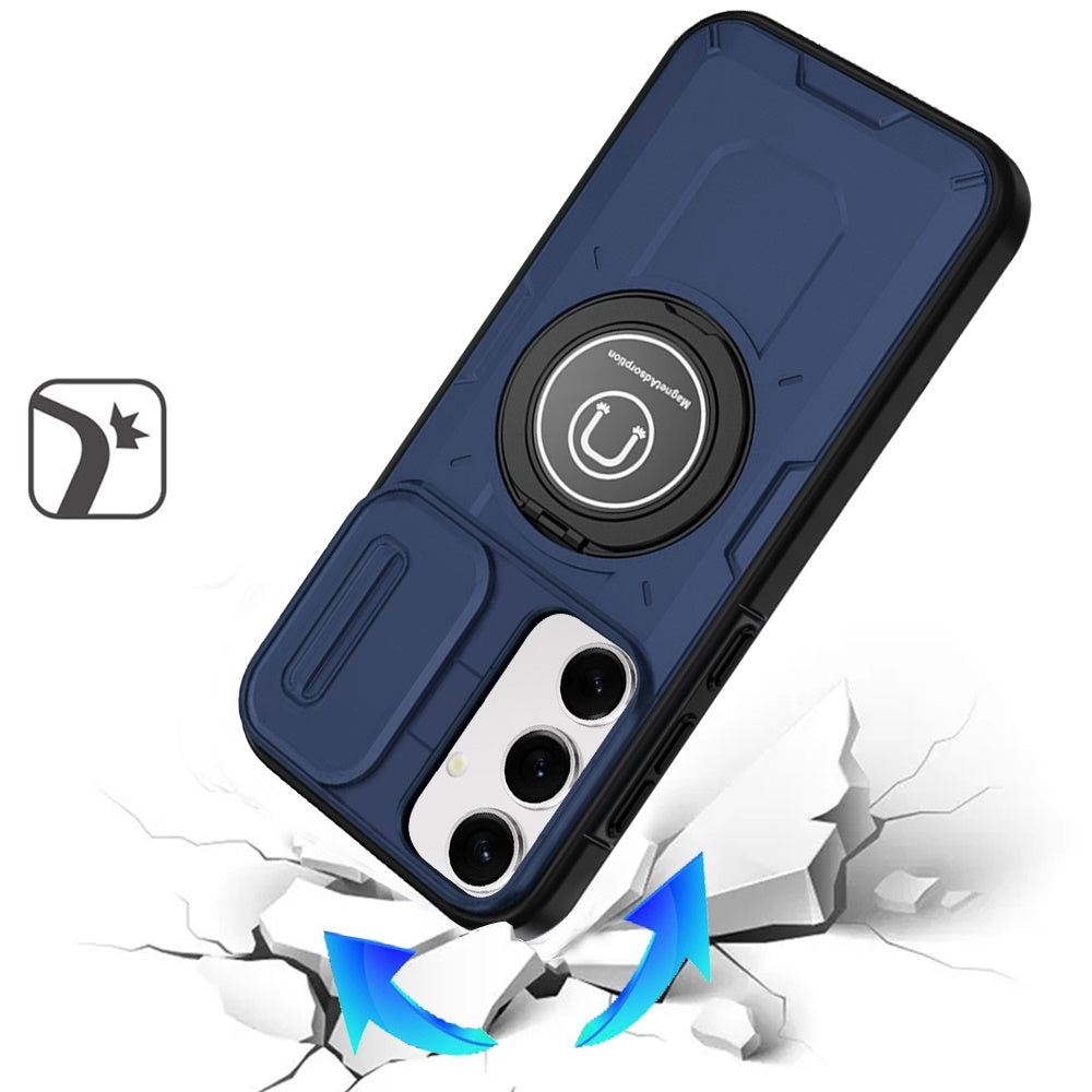 For Apple iPhone 11 Pro Max Build in Invisible Magnetic Ring Stand with Slide Camera Protector, fit Magnetic Car Mount [Compatible with MagSafe] Case Cover Blue