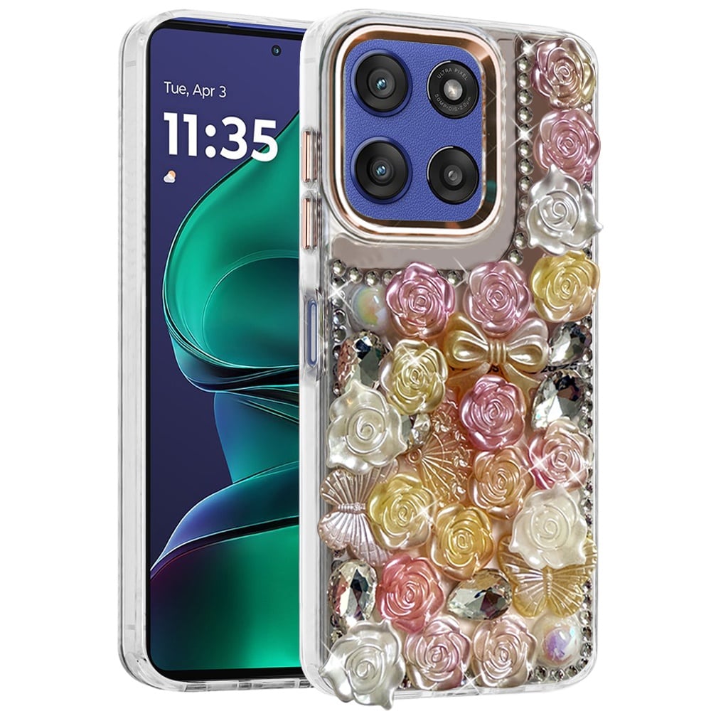 For Motorola Moto G Stylus 5G 2026 /2025 Muti-Color Floral Fashion Bling Crystal 3D Full Diamonds Stones Sparkle Rhinestone Glitter Hybrid Case Cover