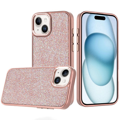 For iPhone 15 (6.1") Crystal Sparkle Diamond Glass Full Mini Glitter Bling Frame TPU Hybrid Protective Case Cover