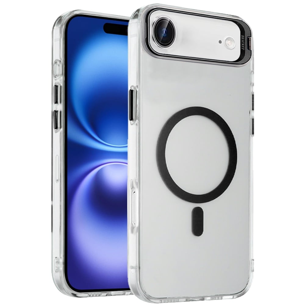 For Apple iPhone 17 Air (6.6") Magnetic Back MagSafe Compatible Transparent Hybrid Drop Protection with Metallic Camera Stand Case Cover