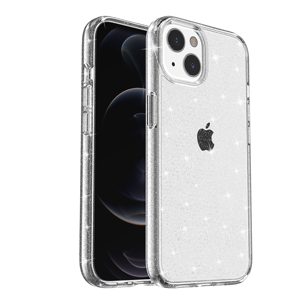 For Apple iPhone 12 Pro Max Transparent Glitter Shiny Sparkle Bling TPU Rubber Hard Back Hybrid Frame Shockproof Case Cover Clear