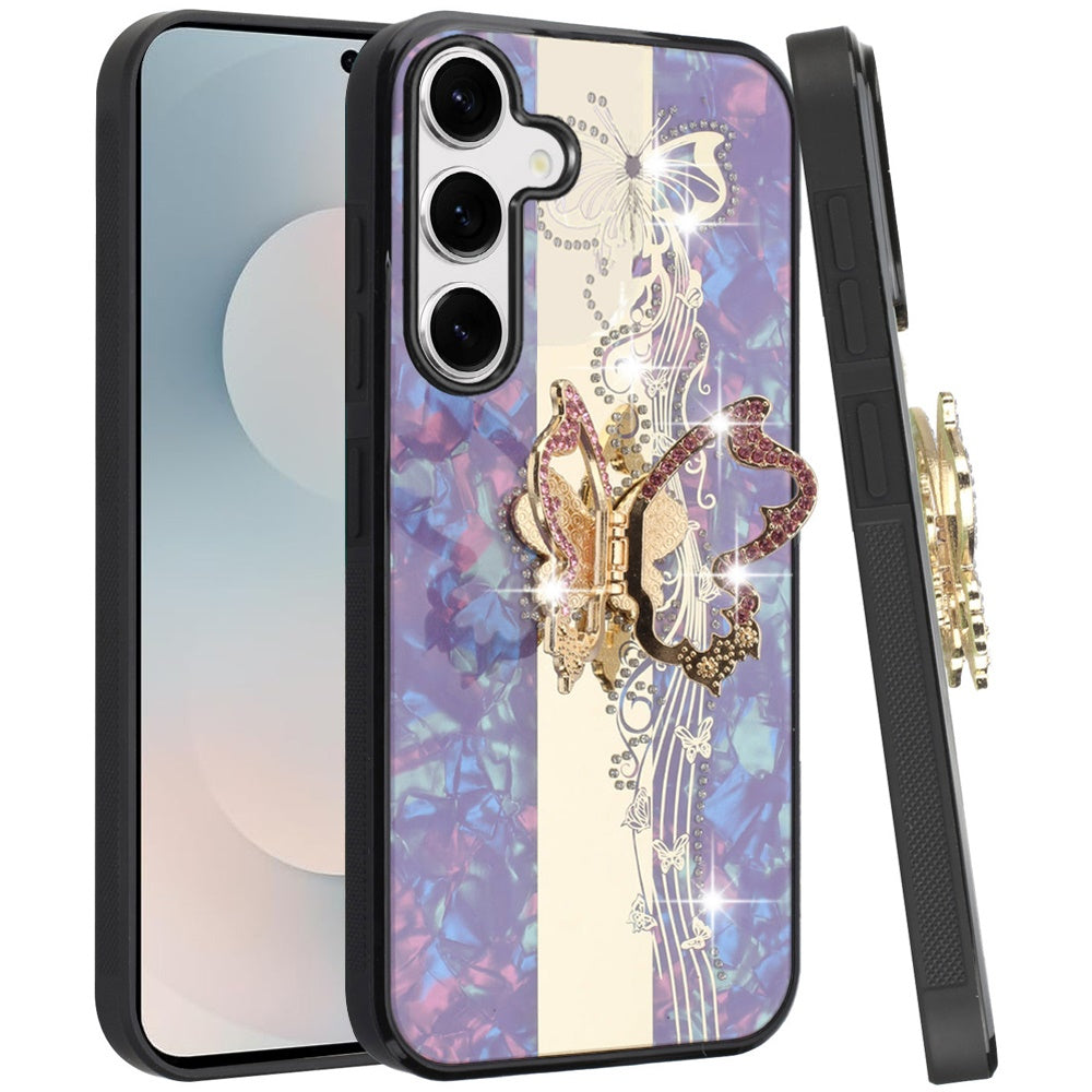 For Samsung Galaxy S26+ / S26 Plus Diamonds 3D Butterfly Bling Sparkly Glitter Ornaments Engraving Hybrid with Stand Fashion Case Cover