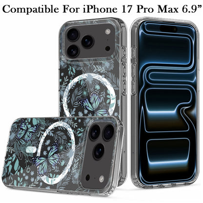 For Apple iPhone 17 Pro Max Hybrid Flower Design Stylish Fashion Case, MagSafe Compatible, Thick Shockproof Hard PC Case Cover