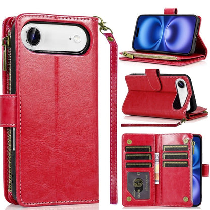 For Apple iPhone 17 Air (6.6") Leather Wallet Case with Zipper, 9 Card Slots, Cash Pocket, Stand & Strap, Clutch Pouch Design Case Cover