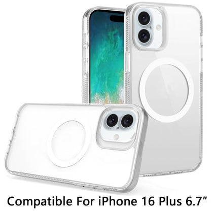 For Apple iPhone 16 Plus MagSafe Compatible Integrated Technology Clean Transparent Hybrid Armor TPU Frame Case Cover Black