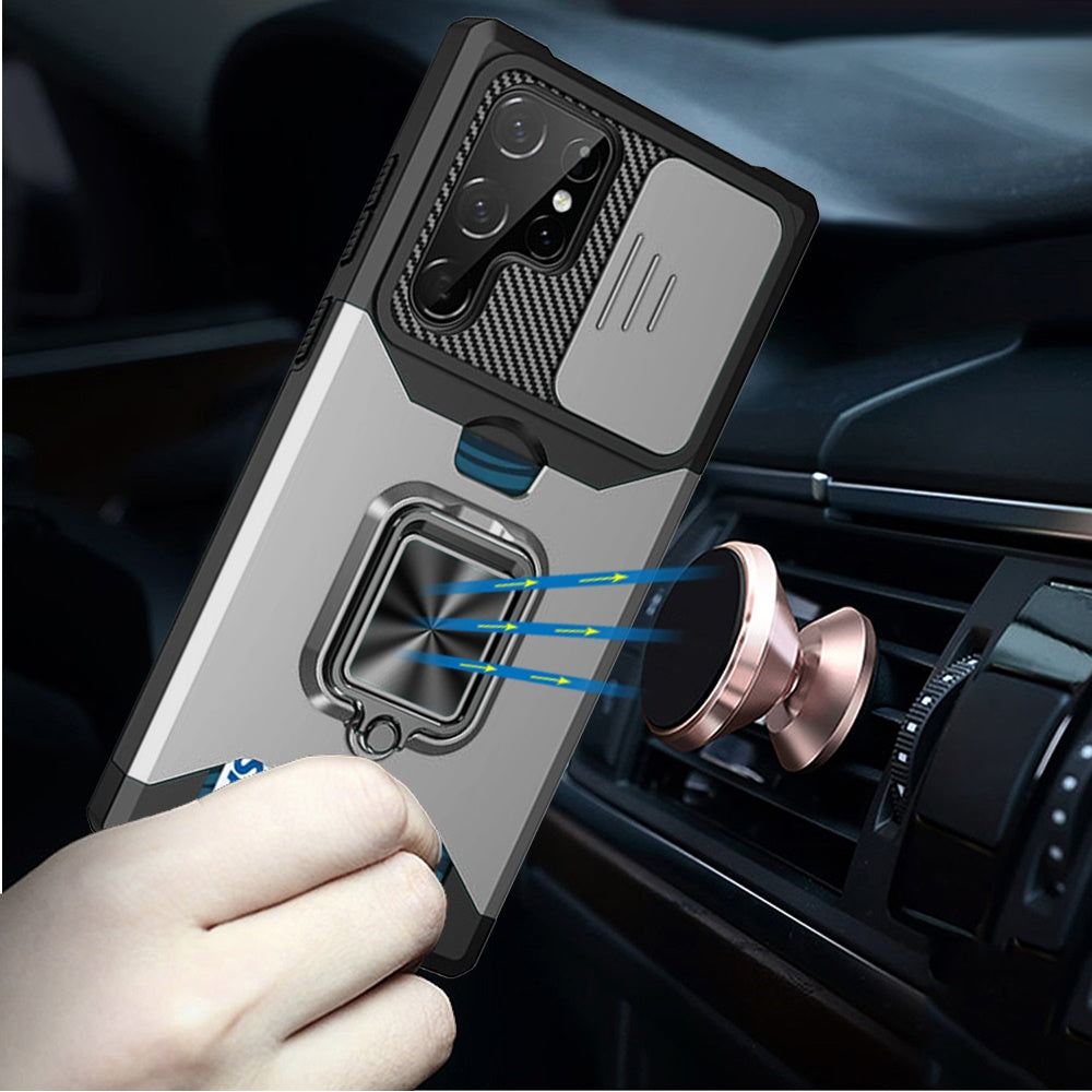 For Motorola Moto G Power 5G 2025 Wallet Case with Ring Stand & Slide Camera Cover Back Credit Card Slot Holder, Military Grade Case Cover Silver