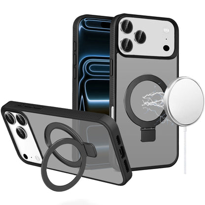 For Apple iPhone 17 Pro (6.3") Magnetic Circle Kickstand with MagSafe Compatibility, Matte Skin, Rugged Bumper, and Ring Holder Case Cover Cosmic Orange