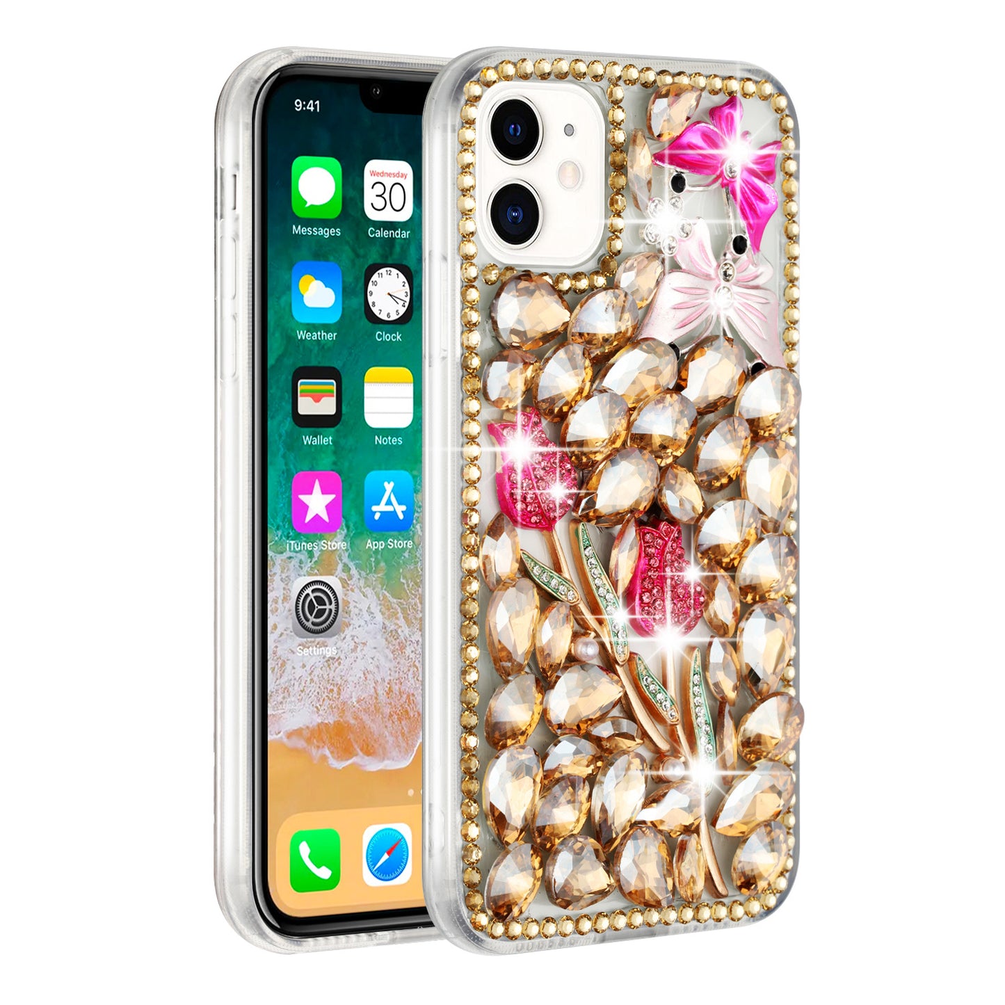 For Motorola Razr 2025 /2024 Bling Crystal 3D Full Diamonds Luxury Sparkle Rhinestone Hybrid Case Cover Gold Exquisite Garden Flower