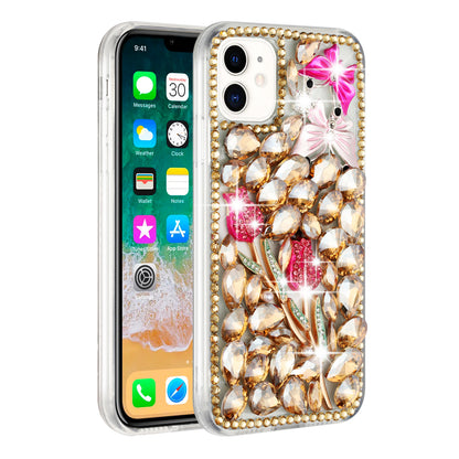 For Motorola Razr 2025 /2024 Bling Crystal 3D Full Diamonds Luxury Sparkle Rhinestone Hybrid Case Cover Gold Exquisite Garden Flower