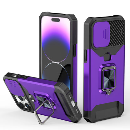For Samsung Galaxy A26 Wallet Case with Ring Stand & Slide Camera Cover Back Credit Card Slot Holder, Military Grade Case Cover Purple