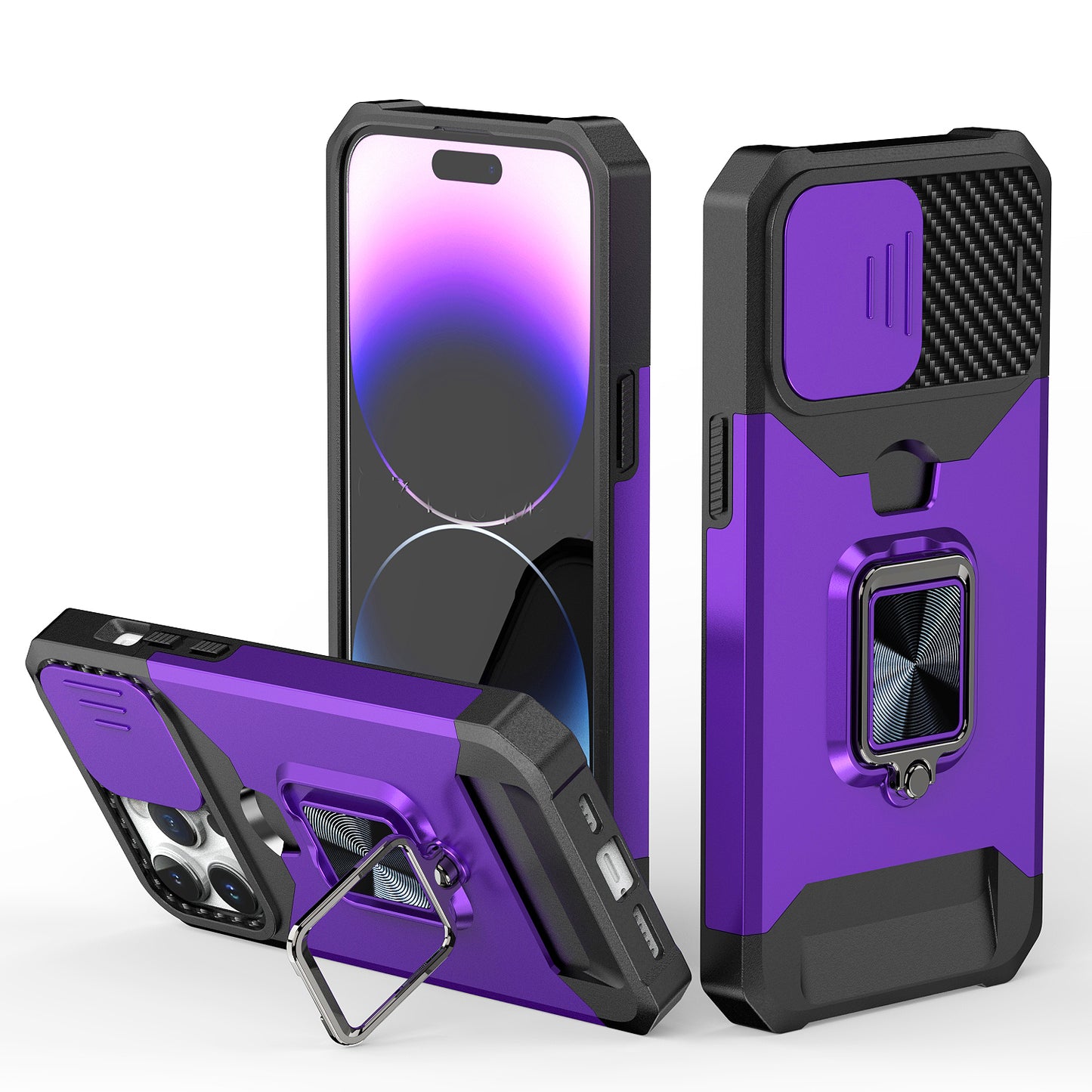 For Samsung Galaxy S25 Fan Edition /Galaxy S25 FE Wallet Case with Ring Stand & Slide Camera Cover Back Credit Card Slot Holder, Military Grade Case Cover Purple