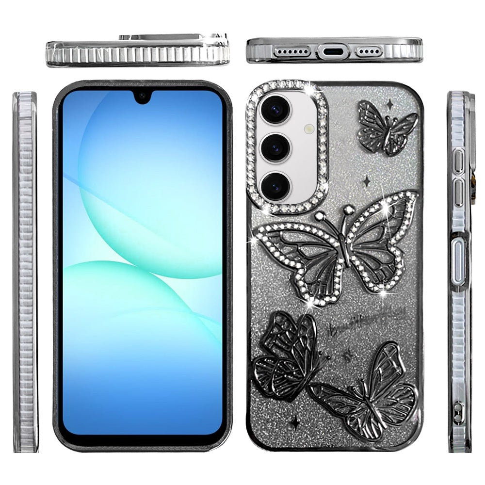 Phone Case for Samsung Galaxy A17 5G Butterfly Freedom Shimmer Glitter Thick TPU Shockproof Anti Slip Durable Protective Design Cover Black