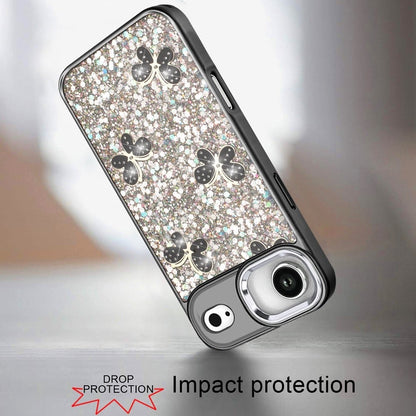 For Apple iPhone 17 Air (6.6") Cute Butterfly Crystal Diamond Glitter Case Sparkle Bling Frame Metallic Edges, Shimmer TPU Hybrid Case Cover