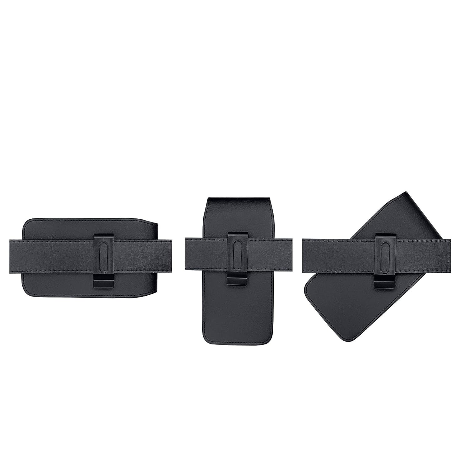 For Apple iPhone 16 Pro (6.3") Universal PU Leather Vertical Phone Pouch Holder Carrying Case [Magnetic Closure] With Fixed Belt Clip Holster Hybrid [Black]