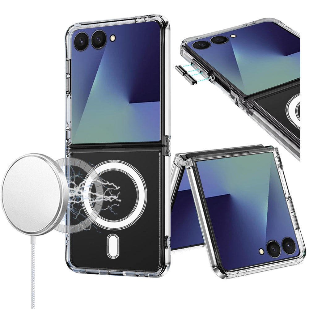 For Samsung Galaxy Z Flip 7 Clear Magnetic Case with Built-in Magnets Compatible with MagSafe Slim Soft TPU Bumper Case Cover Clear