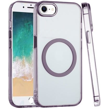 For Apple iPhone SE 4 Transparent Back Hybrid Case - Magnetic Circle, Color Frame, Metal Buttons, MagSafe Compatible Case Cover