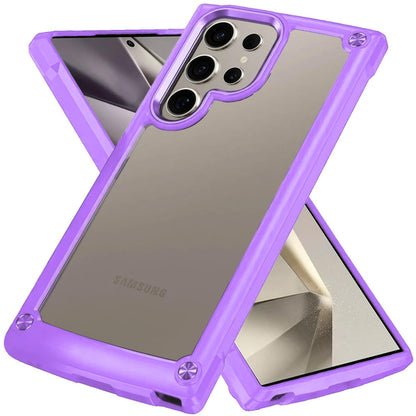 For Samsung Galaxy S25 Ultra Hybrid Transparent Rubber with Metal Buttons & Camera Edges Hard TPU Corner Frame Bumper Case Cover