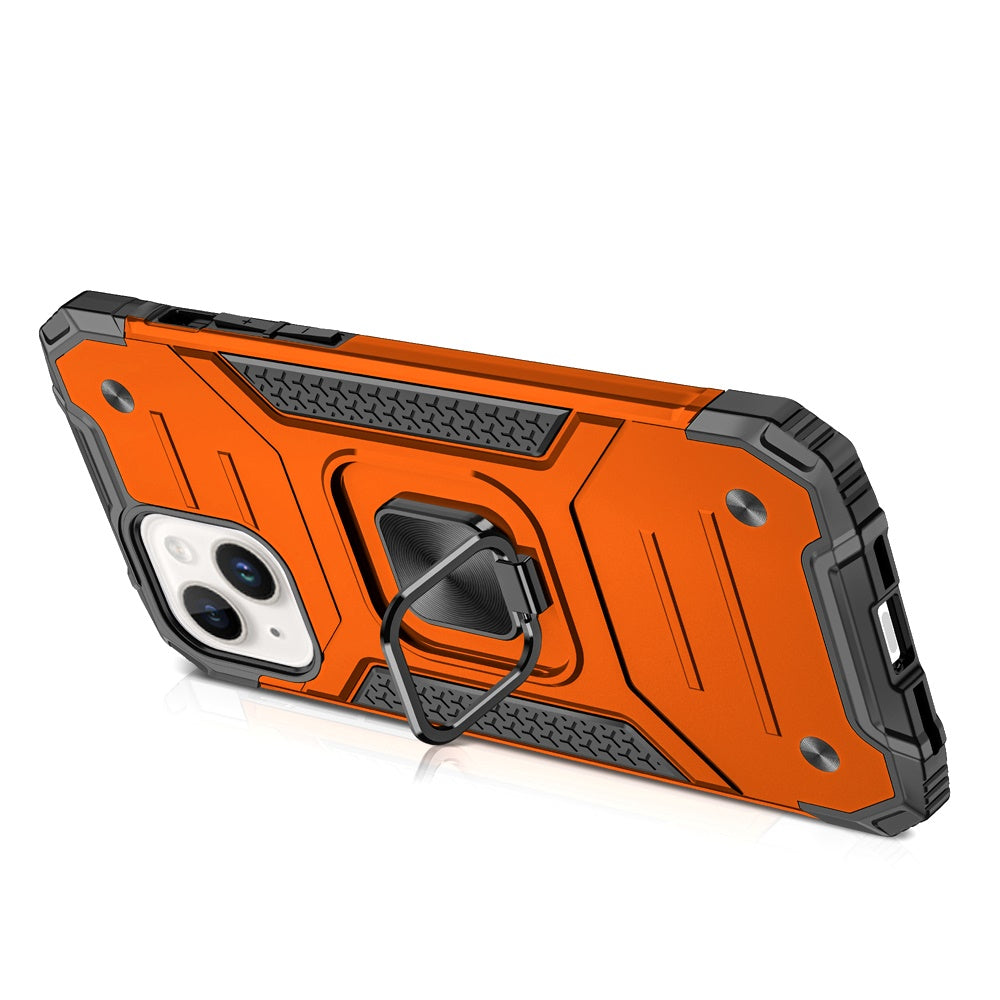 For iPhone 15 Plus (6.7") Armor Hybrid Magnetic Stand with Ring Holder Kickstand Shockproof Heavy-Duty Durable Rugged TPU Dual Layer Case Cover Cosmic Orange