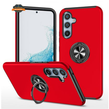 For Samsung Galaxy A37 5G Military Grade Hybrid Case with Flat Metal Ring 360° Rotation Kickstand, Slim Fit Back Hard PC Case Cover