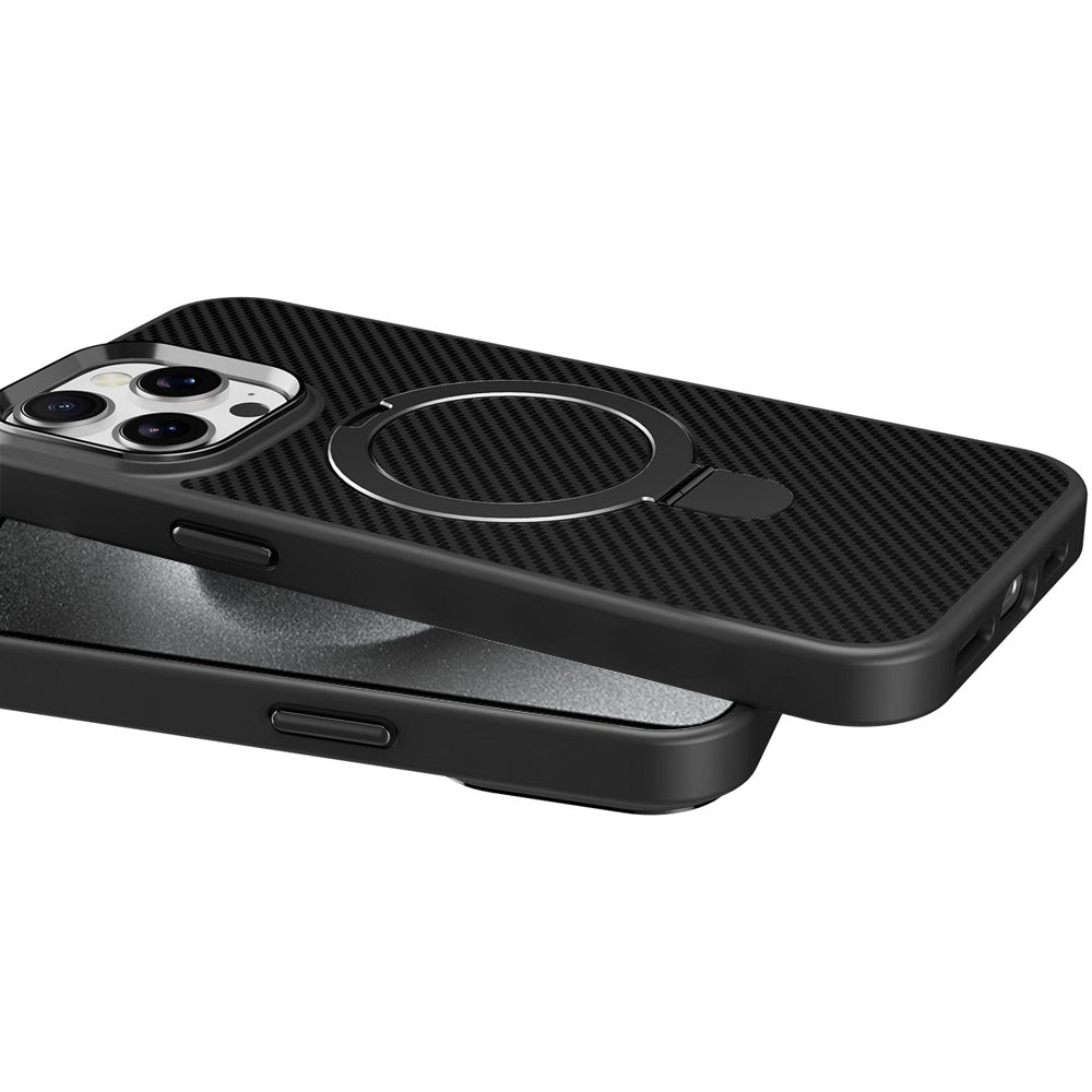 For Samsung Galaxy S25 /S24 Hybrid Carbon Fiber Design with MagSafe Compatible [Magnetic Circle], Ring Stand Shockproof Slim TPU Case Cover