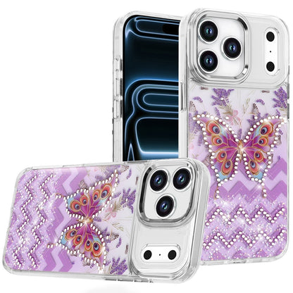 For Apple iPhone 17E /16E Butterfly Resin Epoxy Diamond Design Metal Edged Hybrid Shockproof Heavy Duty Drop Protection Case Cover