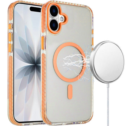 For Apple iPhone 17 (6.3") Transparent Hybrid with Color-Matched Magnetic Circle, Rubber TPU Frame Hard PC Shockproof Case Cover Cosmic Orange