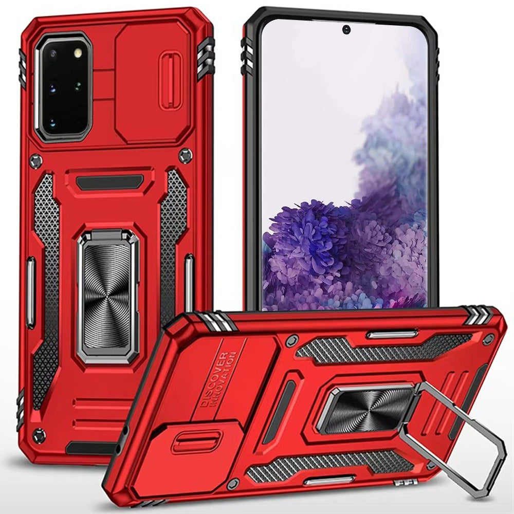 For Samsung Galaxy S20+ Plus Tough Hybrid Case with Movable Camera Window & Metal Ring Stand Shockproof Case Cover