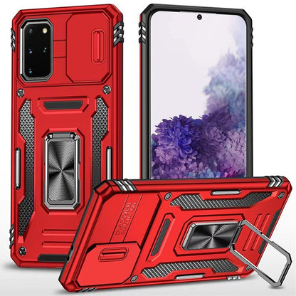 For Samsung Galaxy S20 Ultra Tough Hybrid Case with Movable Camera Window & Metal Ring Stand Shockproof Case Cover Red
