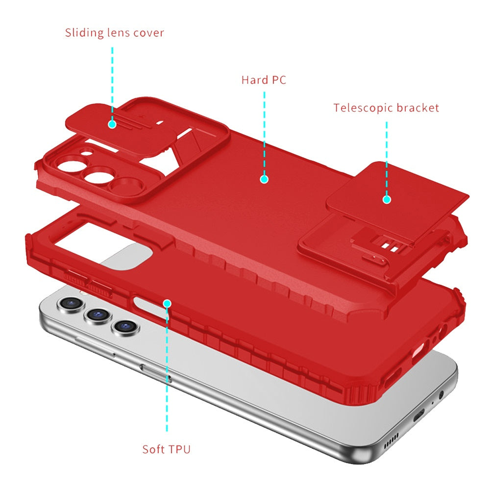 For Samsung Galaxy S21 Hybrid Hard PC & TPU Rubber Shockproof with Kickstand & Covered Camera Protection Case Cover Red