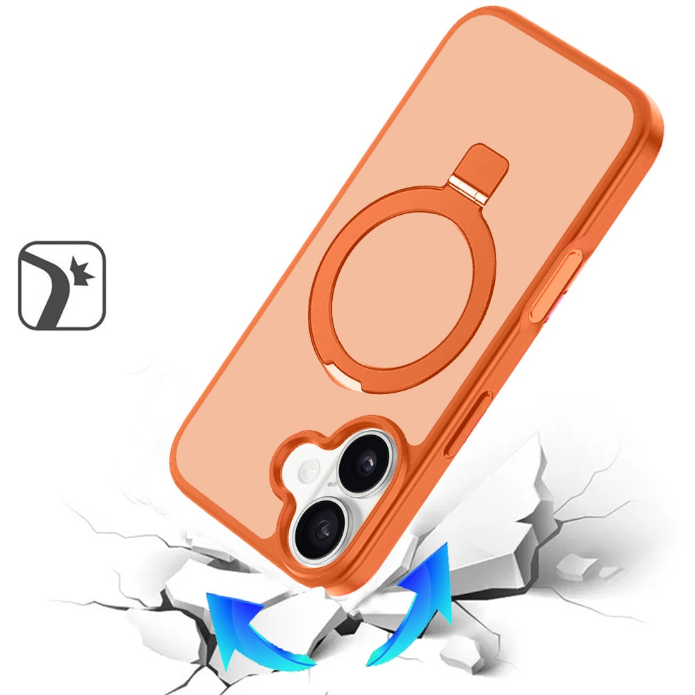 For Apple iPhone 17 (6.3") Magnetic Circle Back with Ring Stand Full Rotation Matte Hybrid Shockproof Case Cover