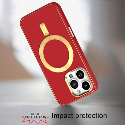 For Apple iPhone 16 Pro PU Leather Hybrid Magnetic MagSafe Compatible Shockproof Protection Finish Secure Grip Slim Design Case Cover Red