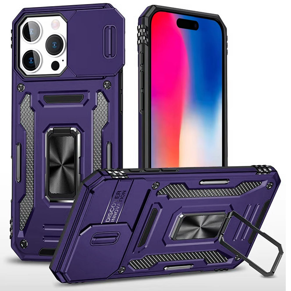 For Samsung Galaxy A57 Tough Hybrid Case with Movable Camera Window & Metal Ring Stand Shockproof Case Cover