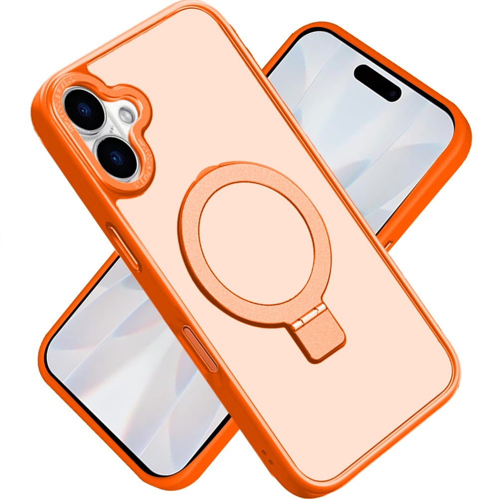 For Apple iPhone 17 (6.3") Magnetic Metal Matte Built-in Compatible with MagSafe Kickstand Hybrid Shock Armor TPU Case Cover Cosmic Orange