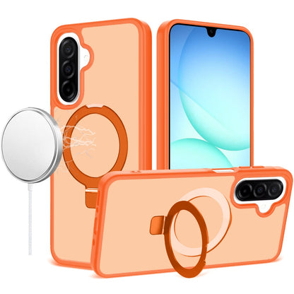 For Samsung Galaxy A17 5G Magnetic Circle Back with Ring Stand Full Rotation Matte Hybrid Shockproof Case Cover Cosmic Orange