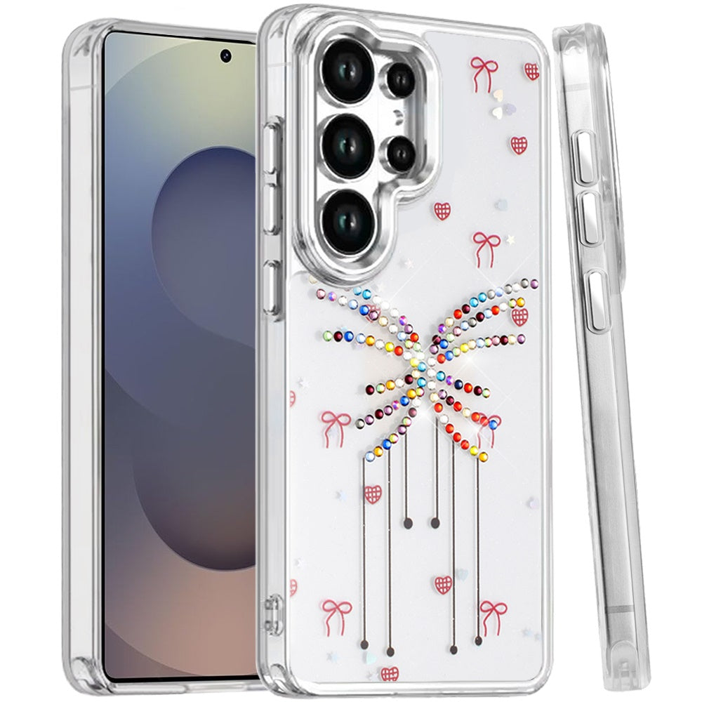 For Samsung Galaxy S25 Ultra Butterfly Resin Epoxy Diamond Design Metal Edged Hybrid Shockproof Heavy Duty Drop Protection Case Cover